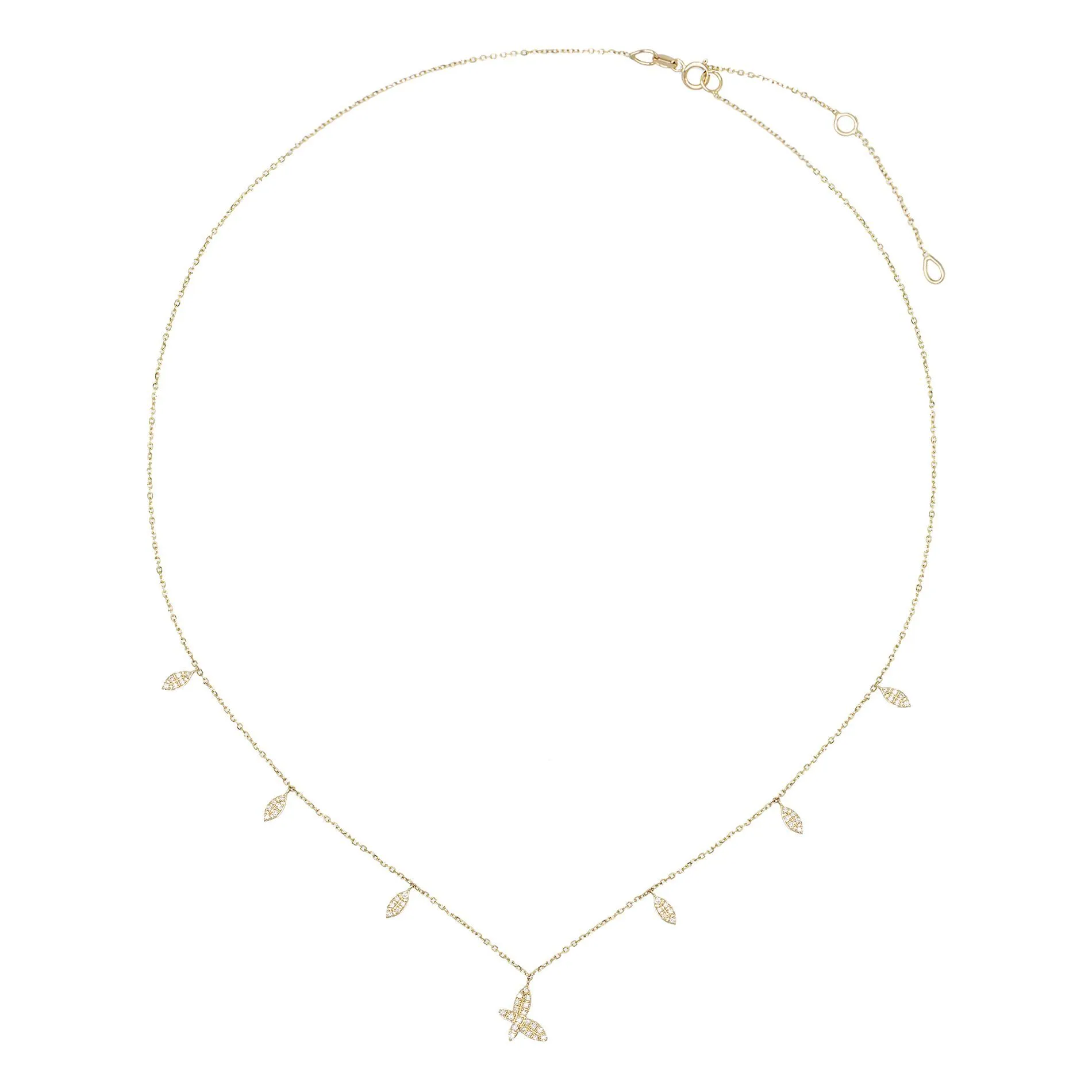 Diamond Butterfly X Teardrop Necklace 14K