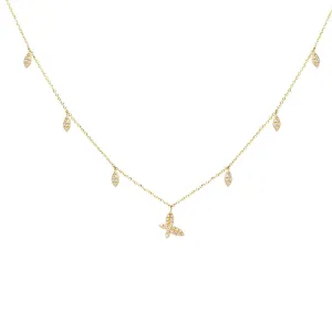 Diamond Butterfly X Teardrop Necklace 14K