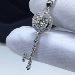 Diamond Cute Key Shape Pendant Necklace