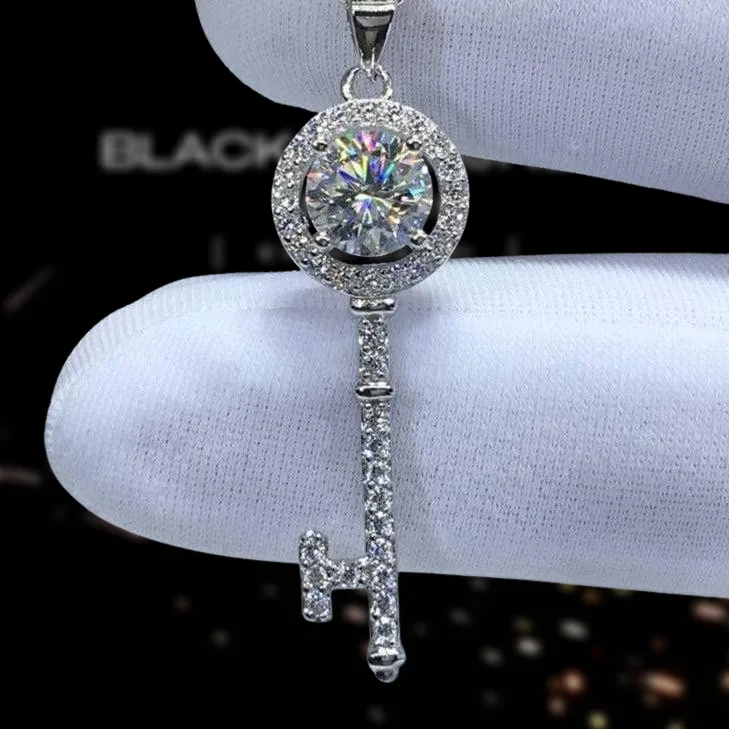 Diamond Cute Key Shape Pendant Necklace