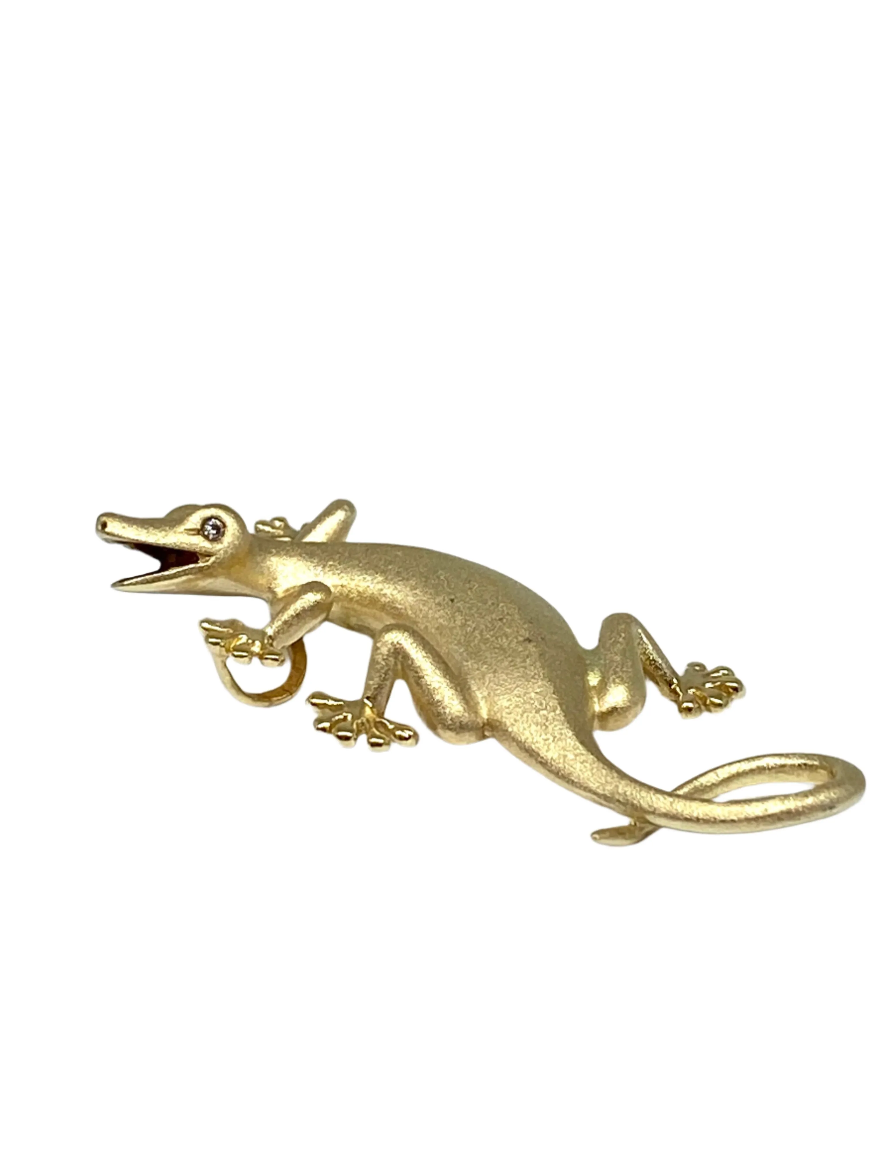 Diamond Gecko Pendant/Enhancer in 14k Yellow Gold by Denny Wong