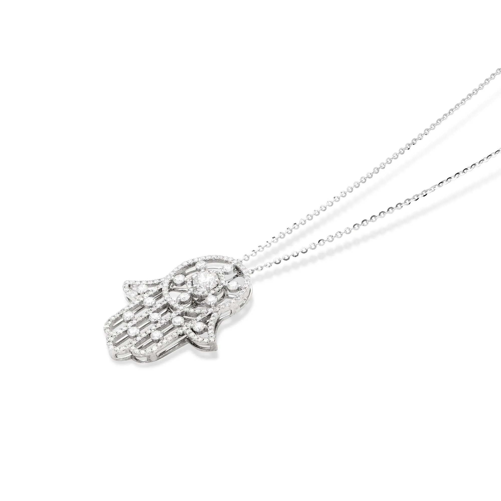 Diamond Hamsa Pendant Necklace - 1.75 Carat