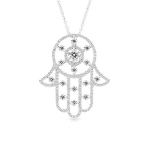 Diamond Hamsa Pendant Necklace - 1.75 Carat