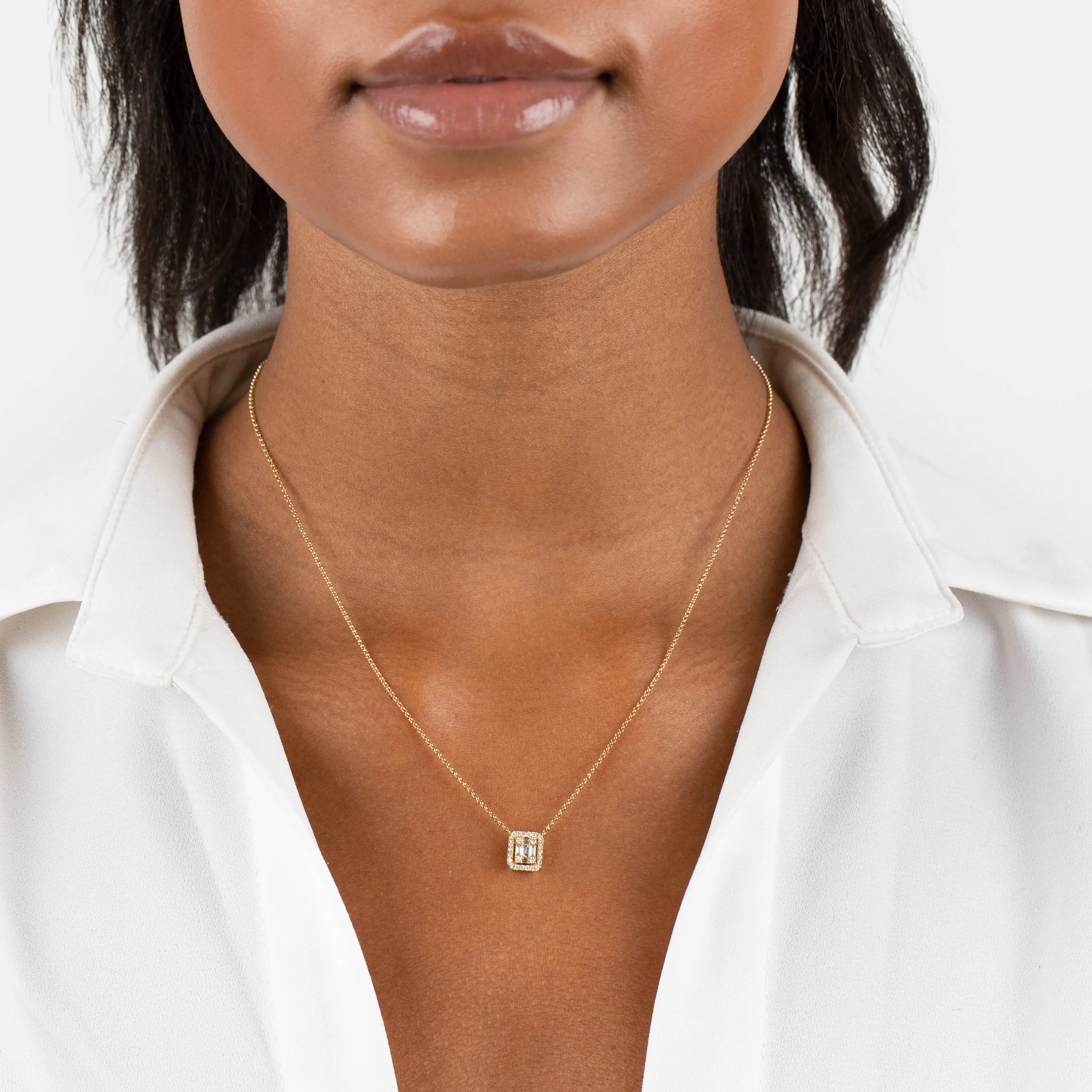 Diamond Illusion Baguette Pendant Necklace 14K