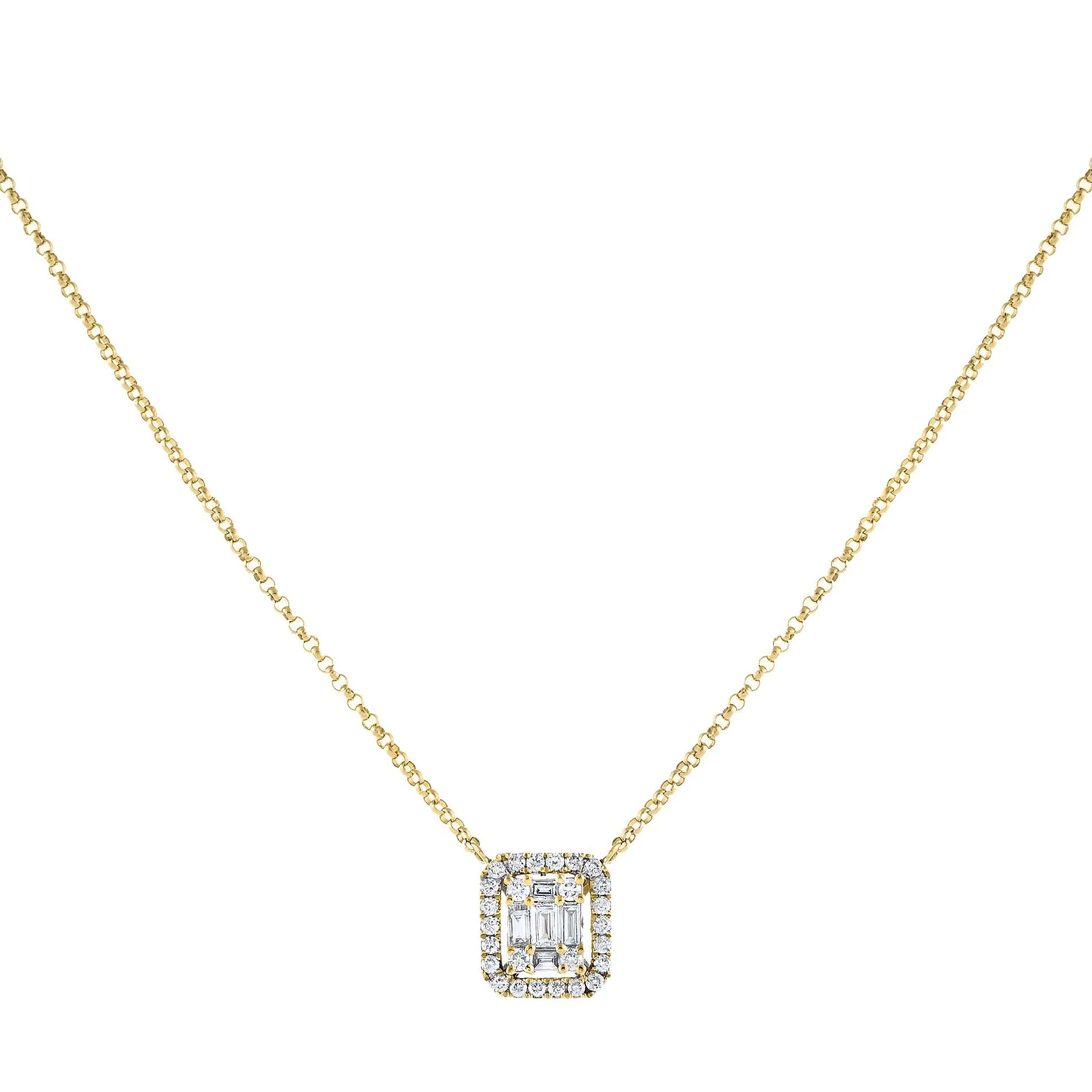 Diamond Illusion Baguette Pendant Necklace 14K