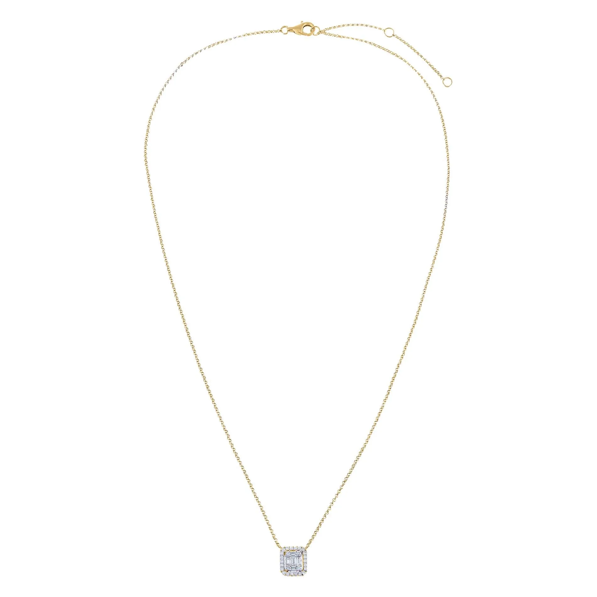 Diamond Illusion Baguette Pendant Necklace 14K