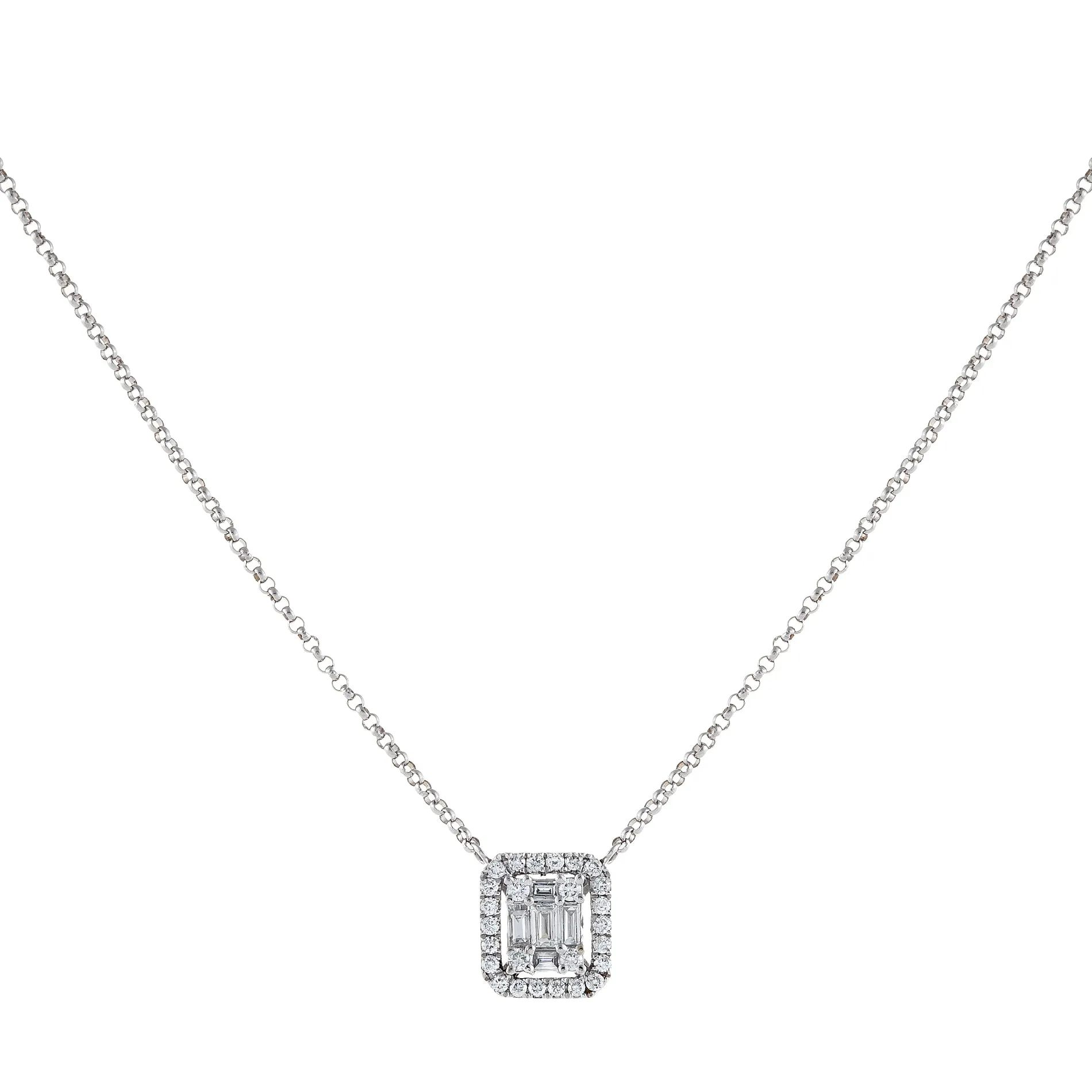 Diamond Illusion Baguette Pendant Necklace 14K