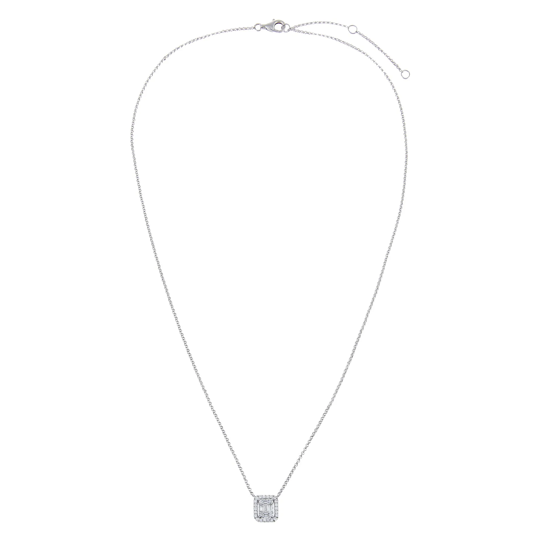 Diamond Illusion Baguette Pendant Necklace 14K