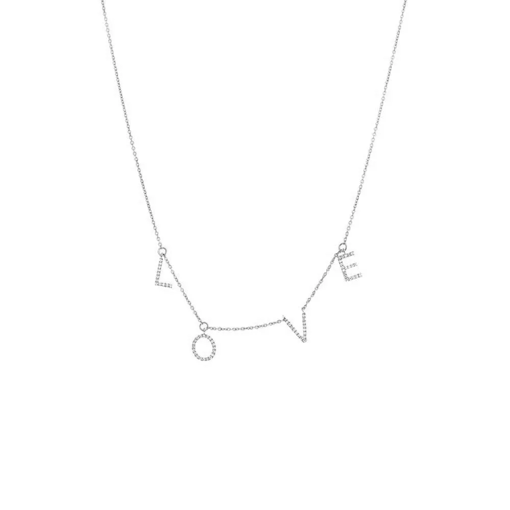 Diamond Pave Dangling Love Necklace 14K
