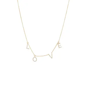 Diamond Pave Dangling Love Necklace 14K