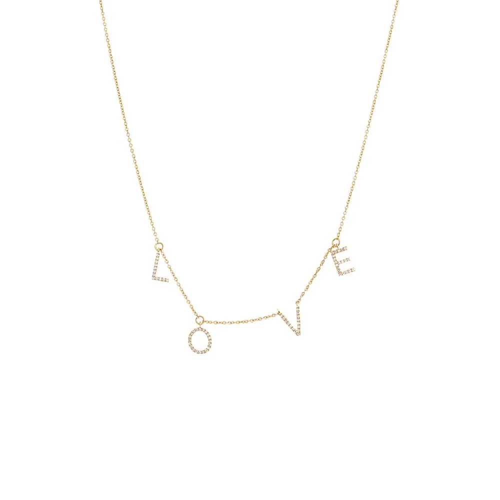 Diamond Pave Dangling Love Necklace 14K
