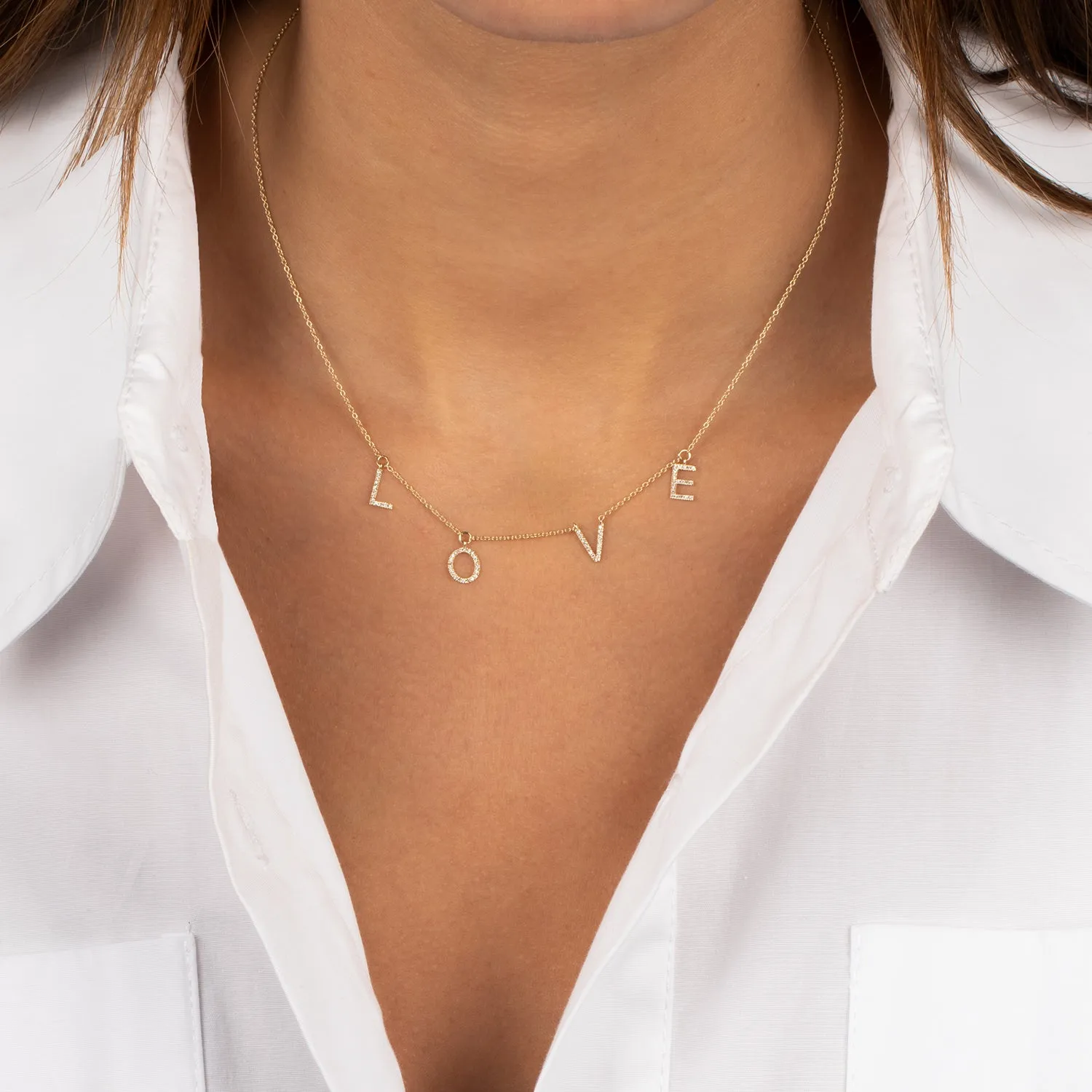 Diamond Pave Dangling Love Necklace 14K