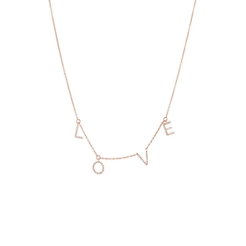 Diamond Pave Dangling Love Necklace 14K