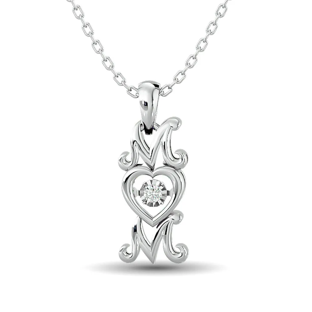 Diamond Shimmering Mom Pendant Sterling Silver