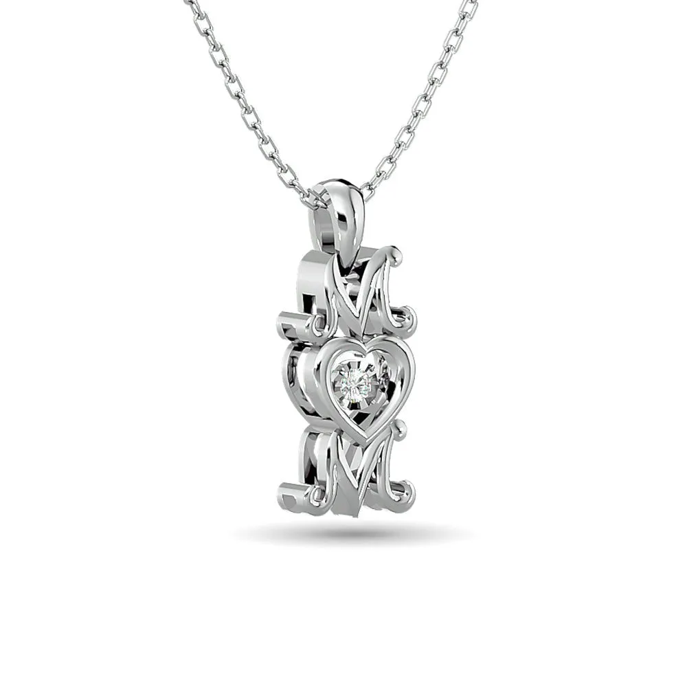 Diamond Shimmering Mom Pendant Sterling Silver