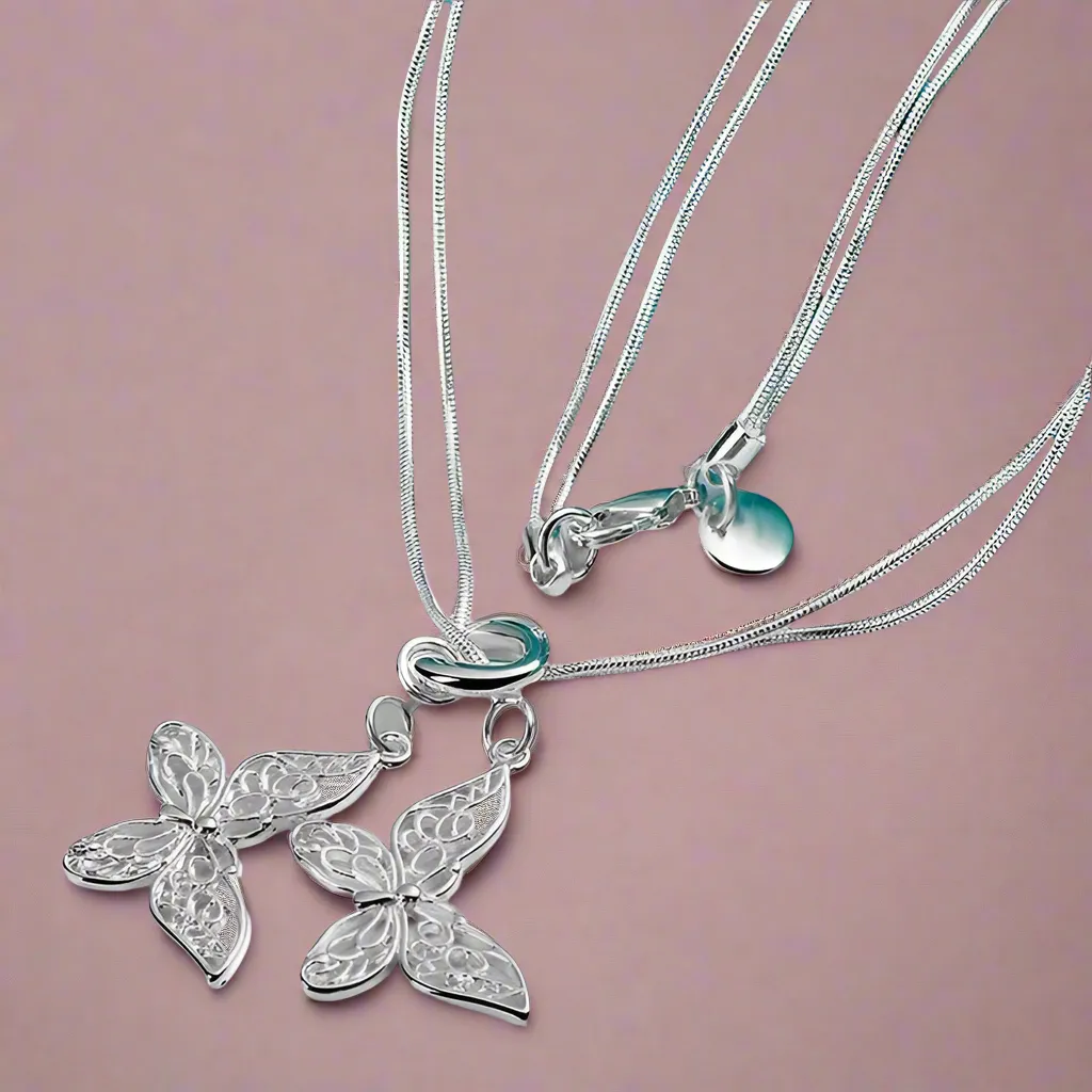 Double Dangling Butterfly Necklace