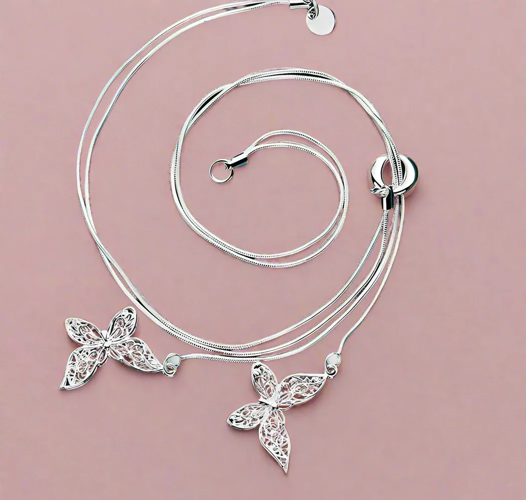 Double Dangling Butterfly Necklace