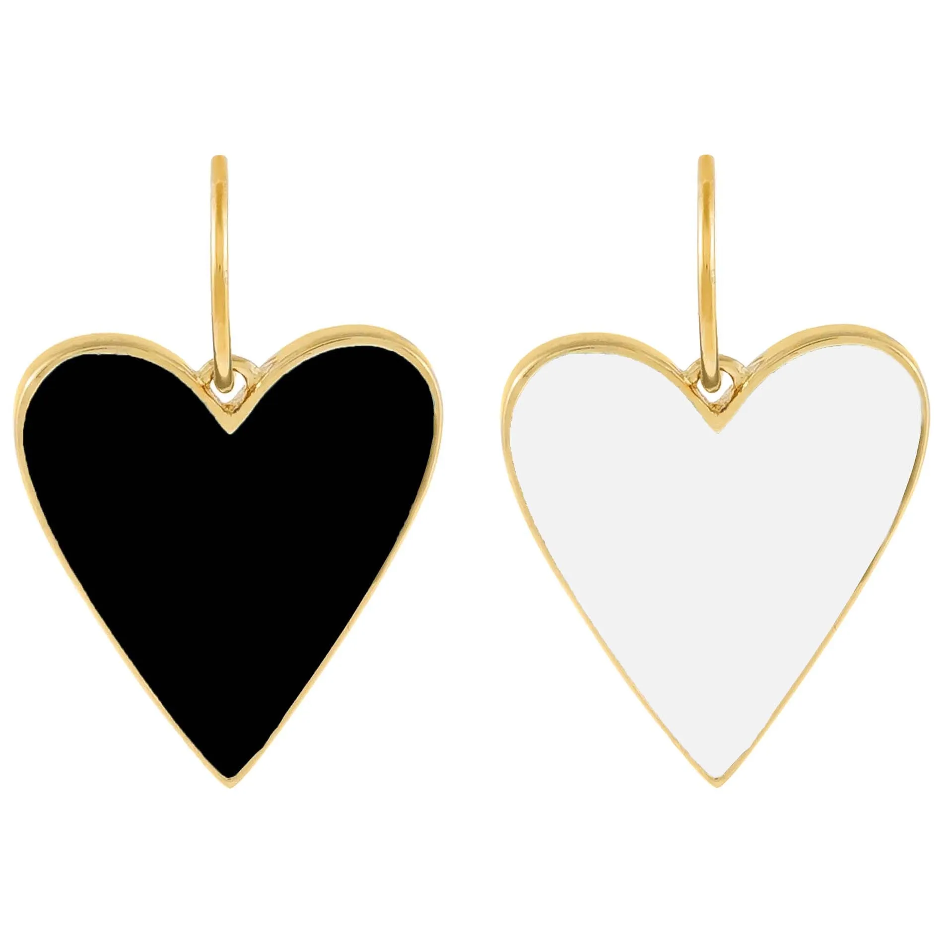 Double Sided Enamel Onyx X White Heart Charm