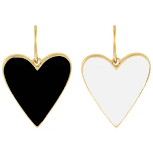 Double Sided Enamel Onyx X White Heart Charm