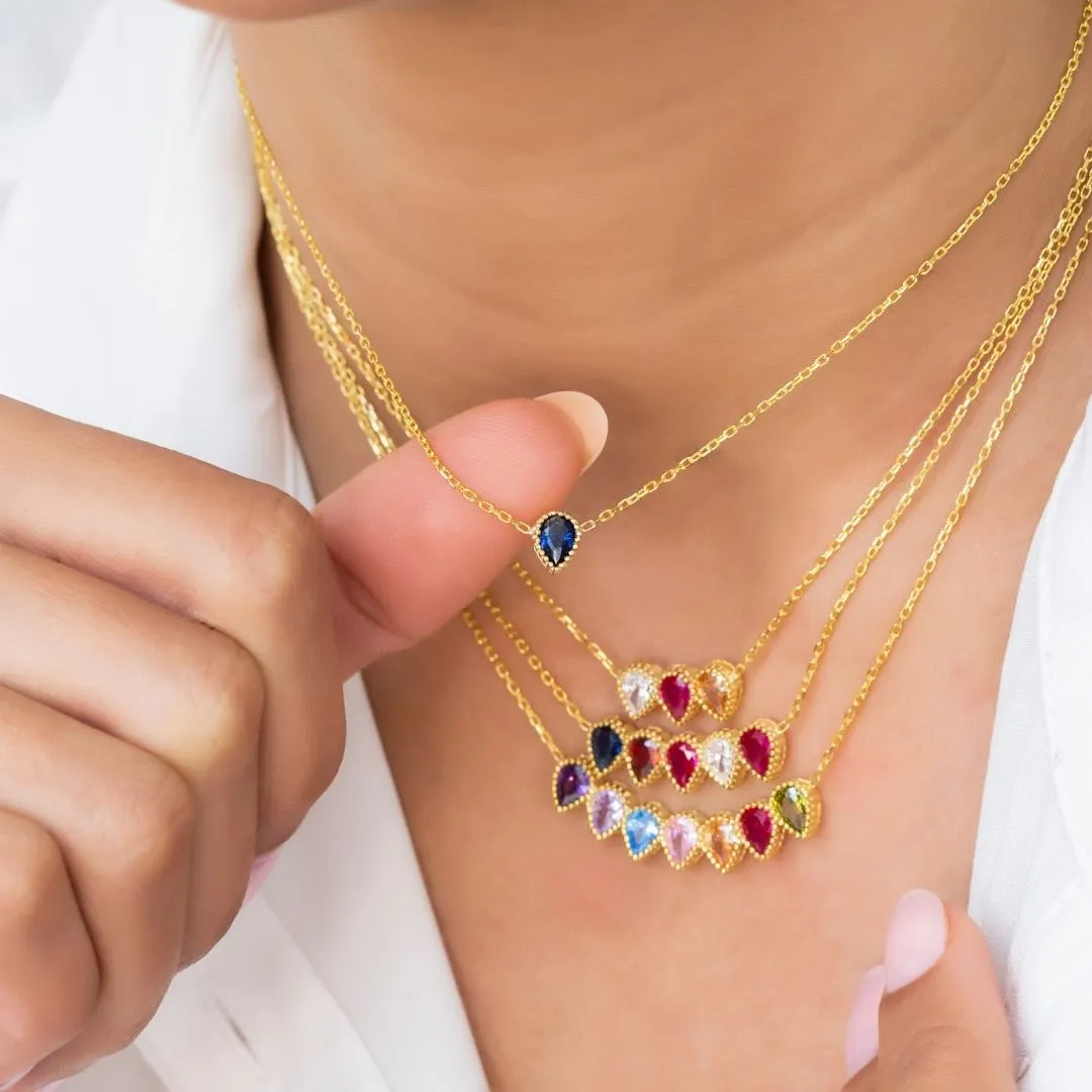Drop Shape Birthstone Necklace