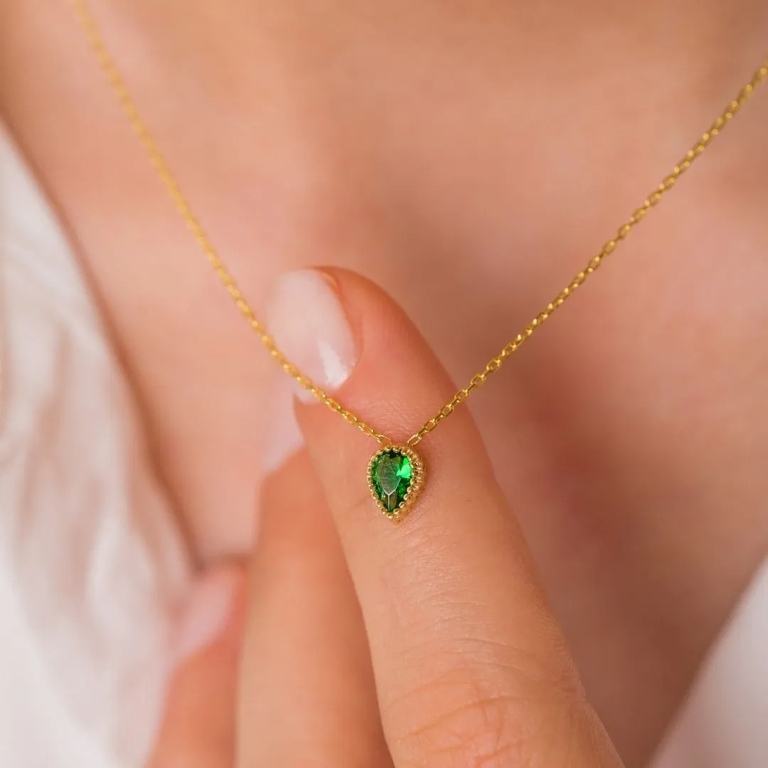 Drop Shape Birthstone Necklace