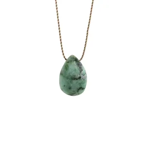 Emerald Floating Necklace on Silk Cord