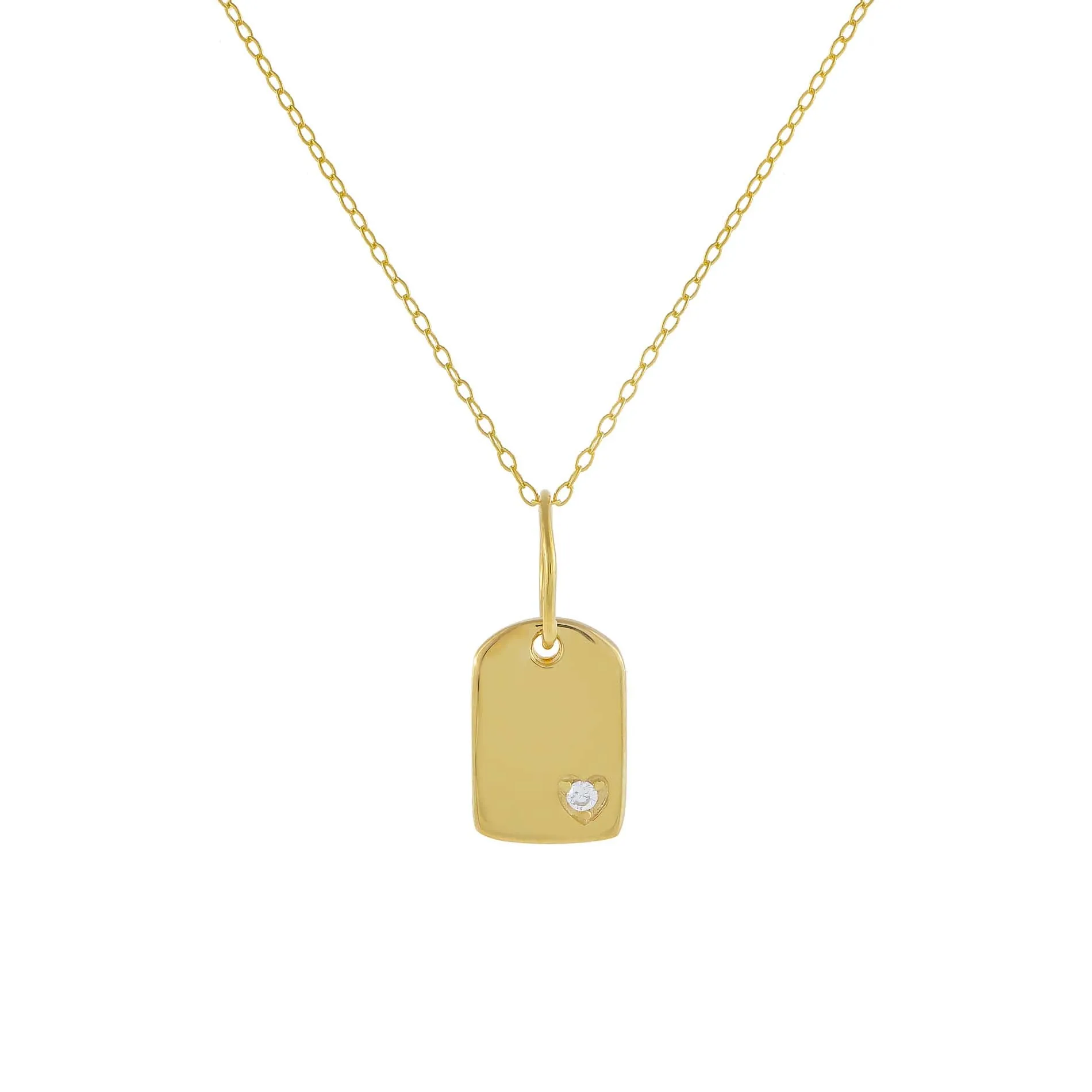 Engraved CZ Mini Heart Dog Tag Necklace