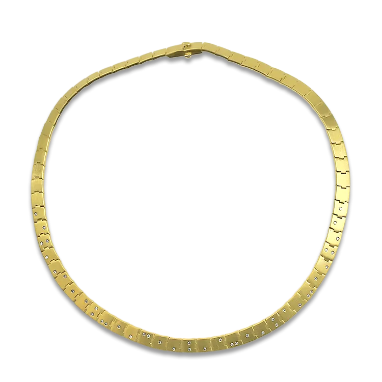 Estate 18K Yellow Gold Square Link Diamond Necklace