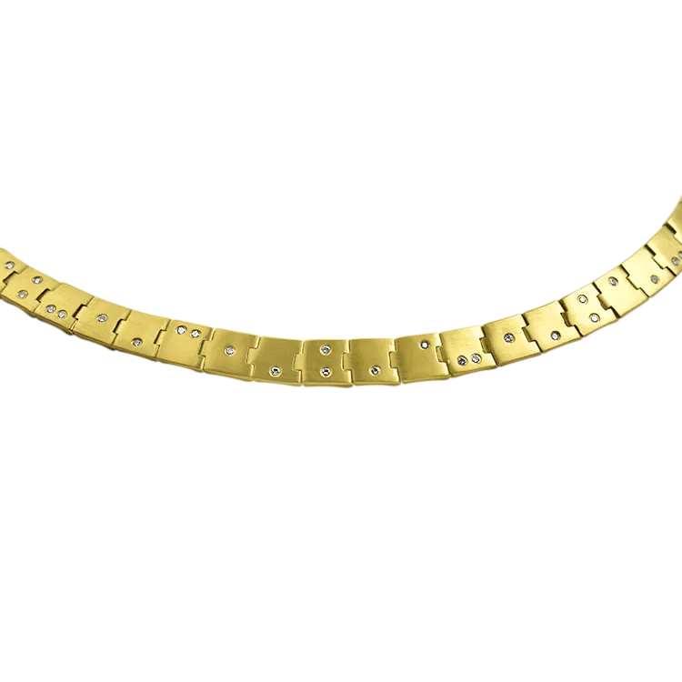 Estate 18K Yellow Gold Square Link Diamond Necklace
