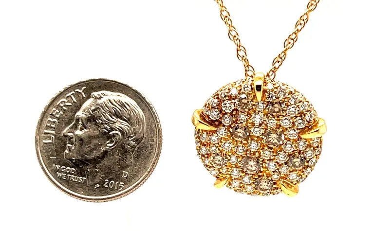 Fancy Champagne Diamond Pave Circle & 18k Yellow Gold Pendant Chain Necklace