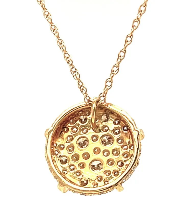 Fancy Champagne Diamond Pave Circle & 18k Yellow Gold Pendant Chain Necklace