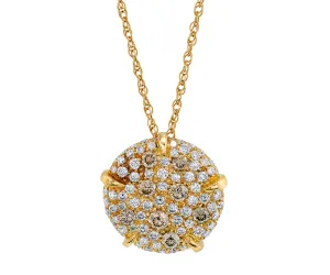 Fancy Champagne Diamond Pave Circle & 18k Yellow Gold Pendant Chain Necklace