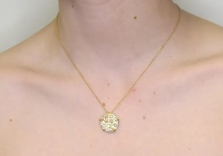 Fancy Champagne Diamond Pave Circle & 18k Yellow Gold Pendant Chain Necklace
