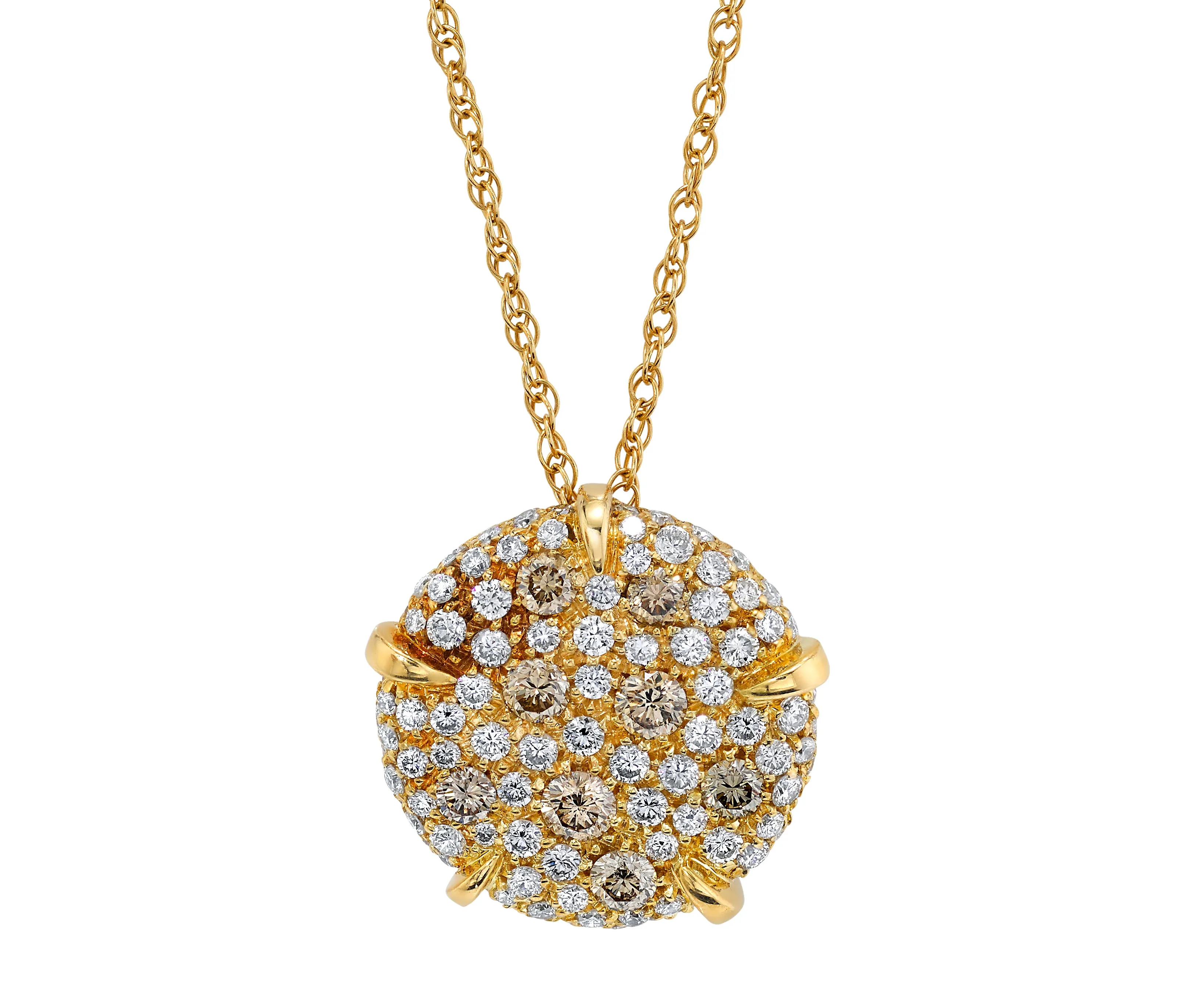 Fancy Champagne Diamond Pave Circle & 18k Yellow Gold Pendant Chain Necklace