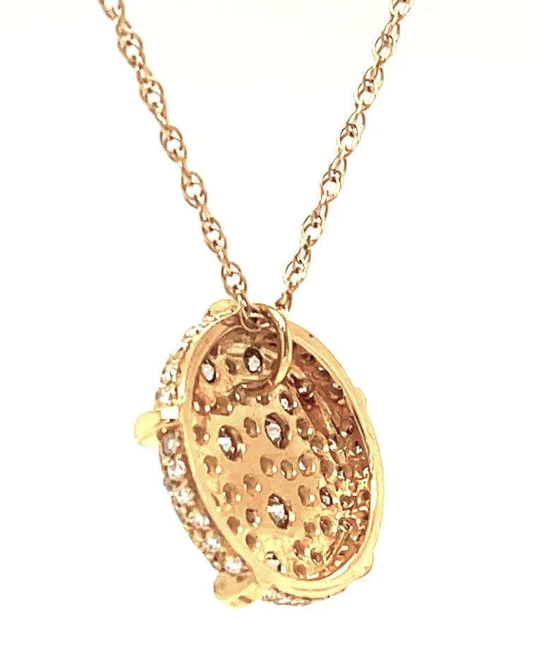 Fancy Champagne Diamond Pave Circle & 18k Yellow Gold Pendant Chain Necklace