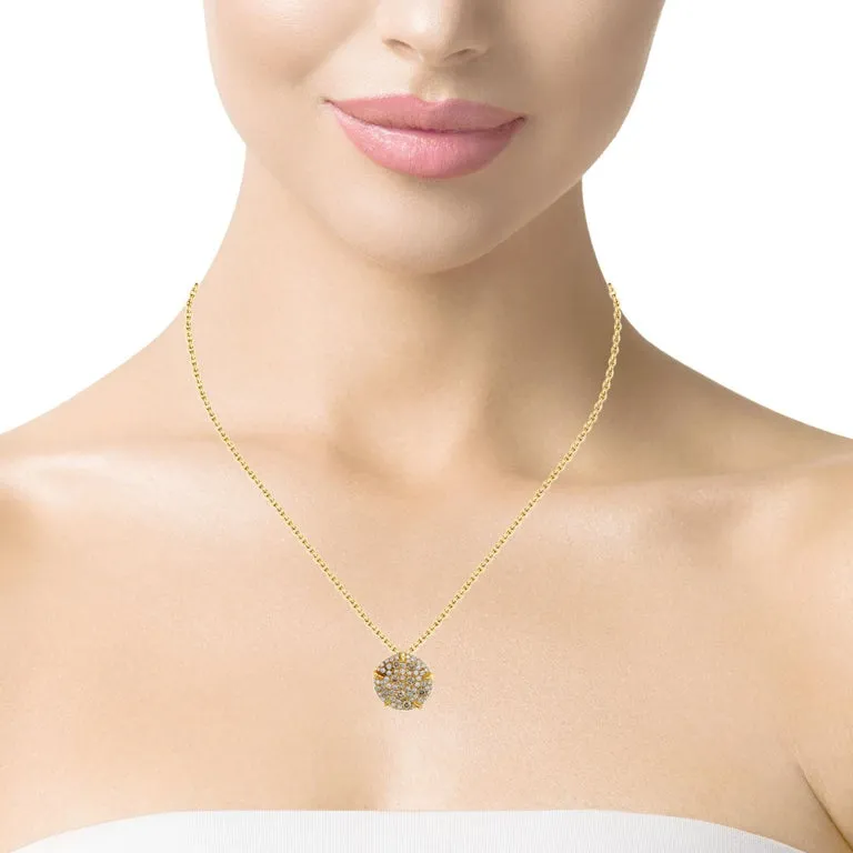 Fancy Champagne Diamond Pave Circle & 18k Yellow Gold Pendant Chain Necklace