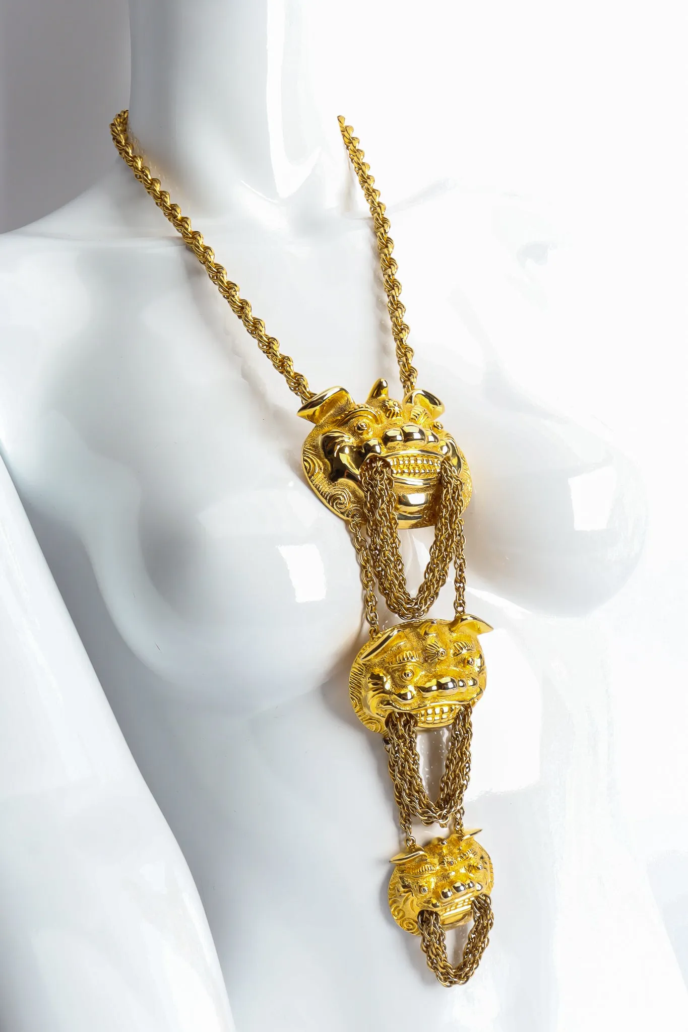 Foo Dog Triple Pendant Necklace