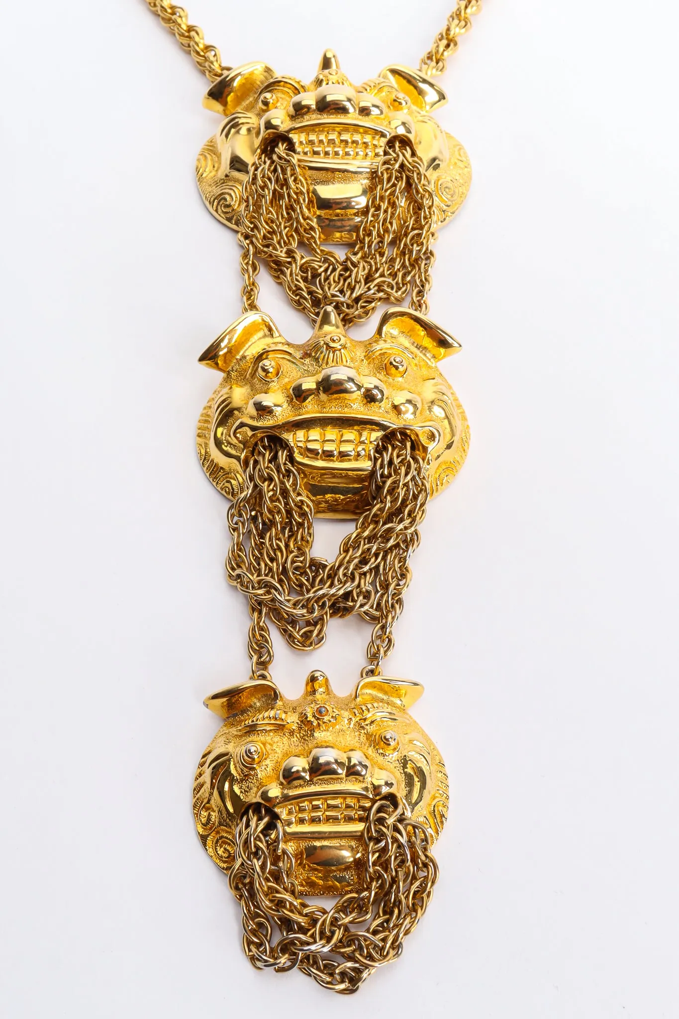 Foo Dog Triple Pendant Necklace