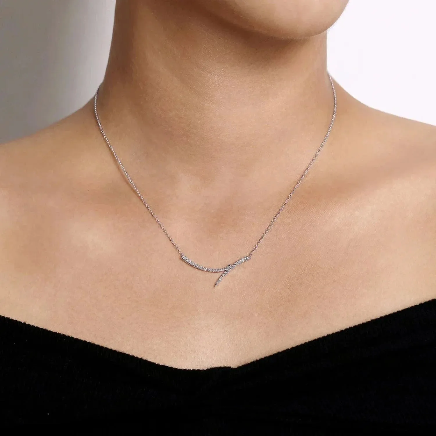 Gabriel & Co. Curved Bypass Diamond Pavé Necklace