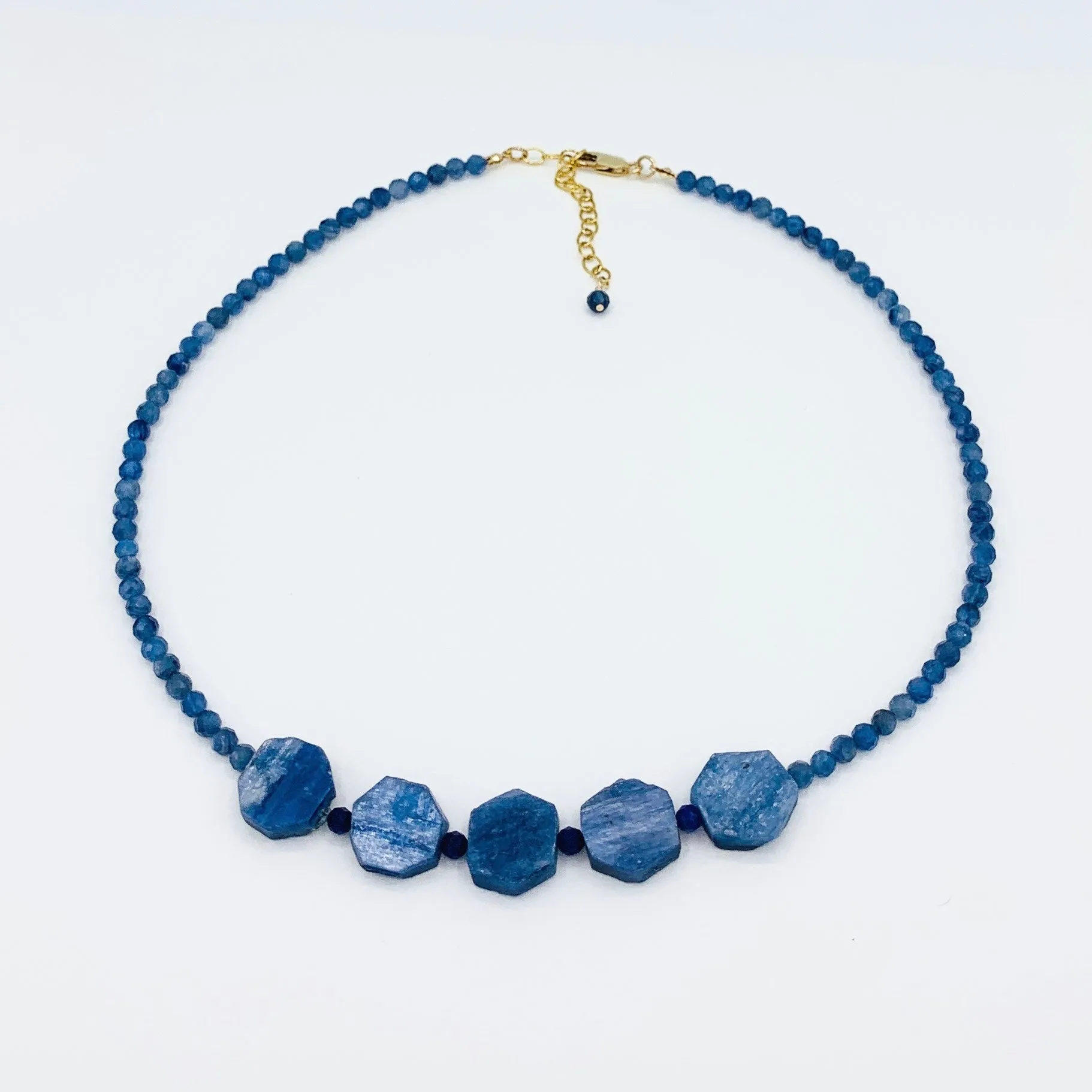 Genuine Gemstone Blue Kyanite and Lapis Lazuli Necklace 14k GF Necklace Gold