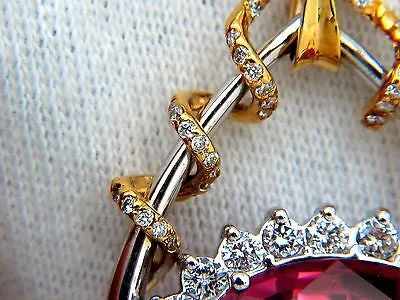 GIA 12.62CT NATURAL RUBELLITE PINK TOURMALINE DIAMONDS PENDANT 18KT RARE