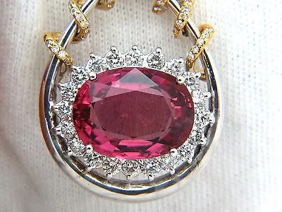 GIA 12.62CT NATURAL RUBELLITE PINK TOURMALINE DIAMONDS PENDANT 18KT RARE