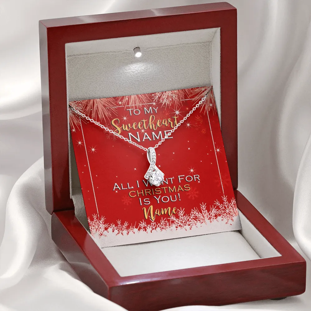 Gift For Wife Christmas, Personalized Names Necklace, All I Want Is You Message Card, Alluring Beauty Necklace