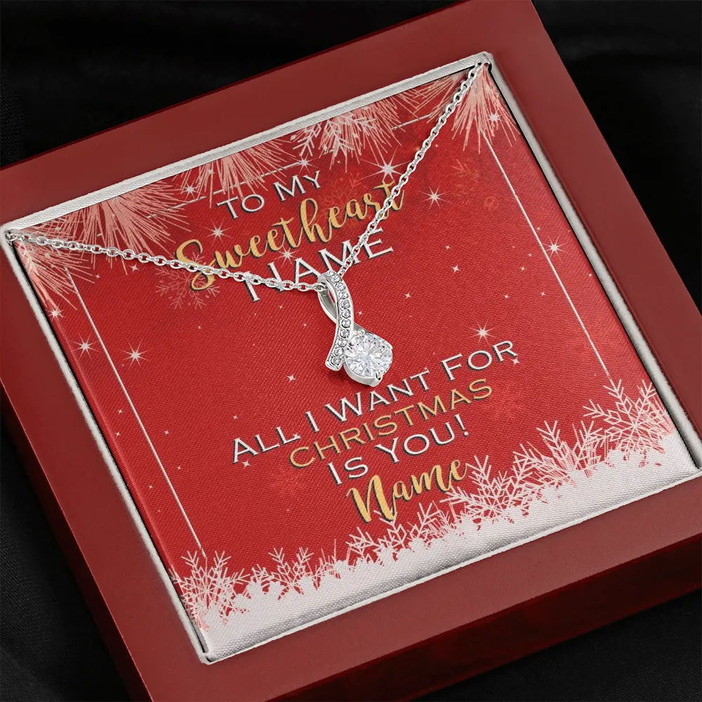 Gift For Wife Christmas, Personalized Names Necklace, All I Want Is You Message Card, Alluring Beauty Necklace