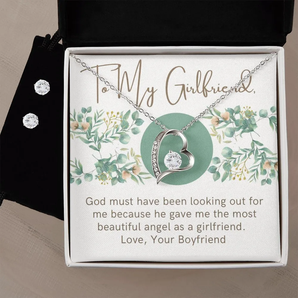 Girlfriend Jewelry Set, Heart Necklace and Earring Set