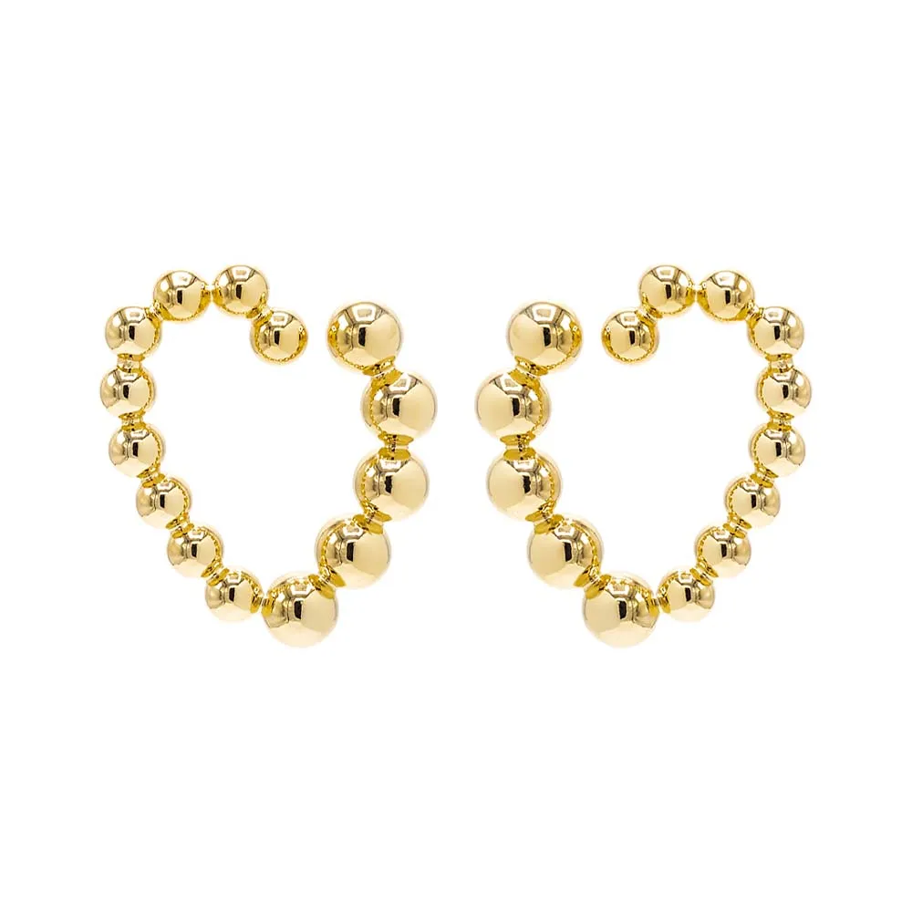 Gold Filled Beaded Open Heart On the Ear Stud Earring
