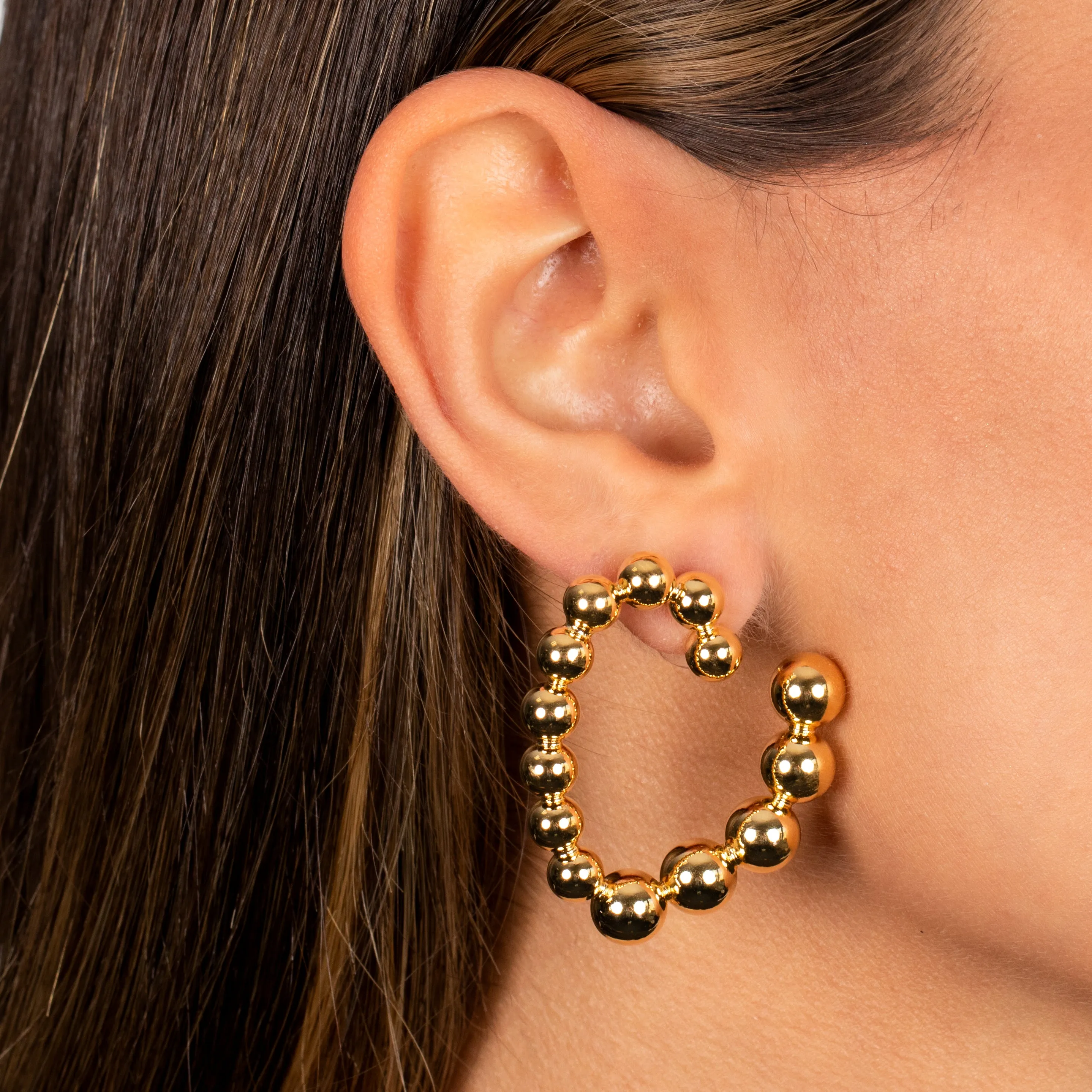 Gold Filled Beaded Open Heart On the Ear Stud Earring