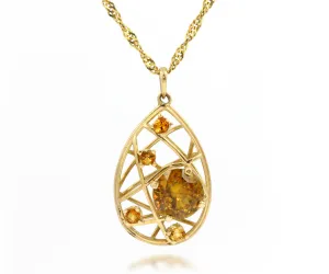 Golden Sphene and Citrine Weave Teardrop Necklace
