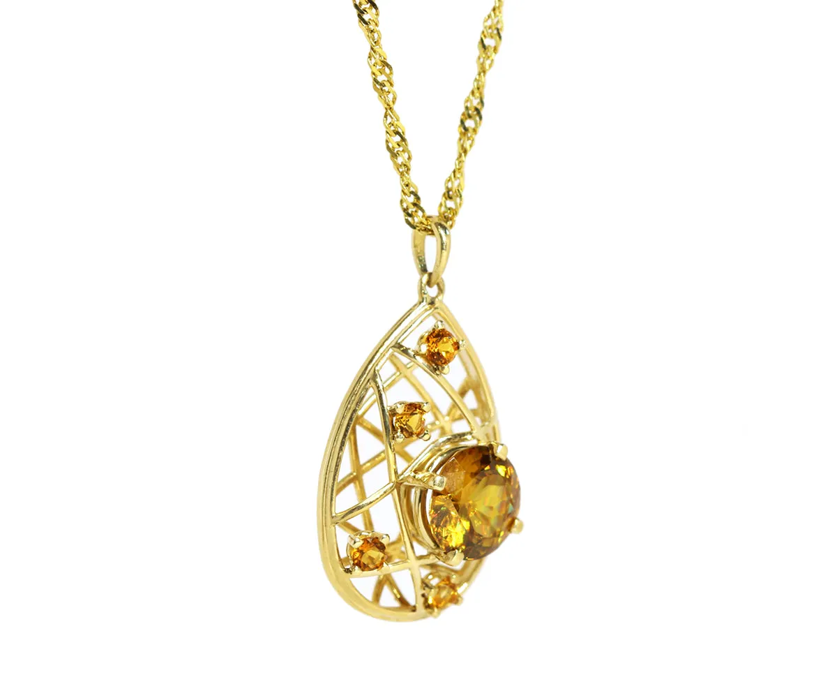 Golden Sphene and Citrine Weave Teardrop Necklace