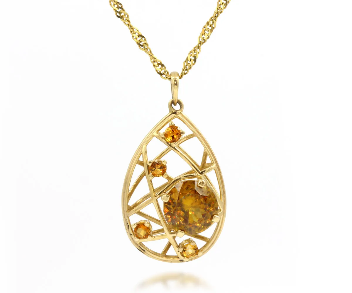 Golden Sphene and Citrine Weave Teardrop Necklace